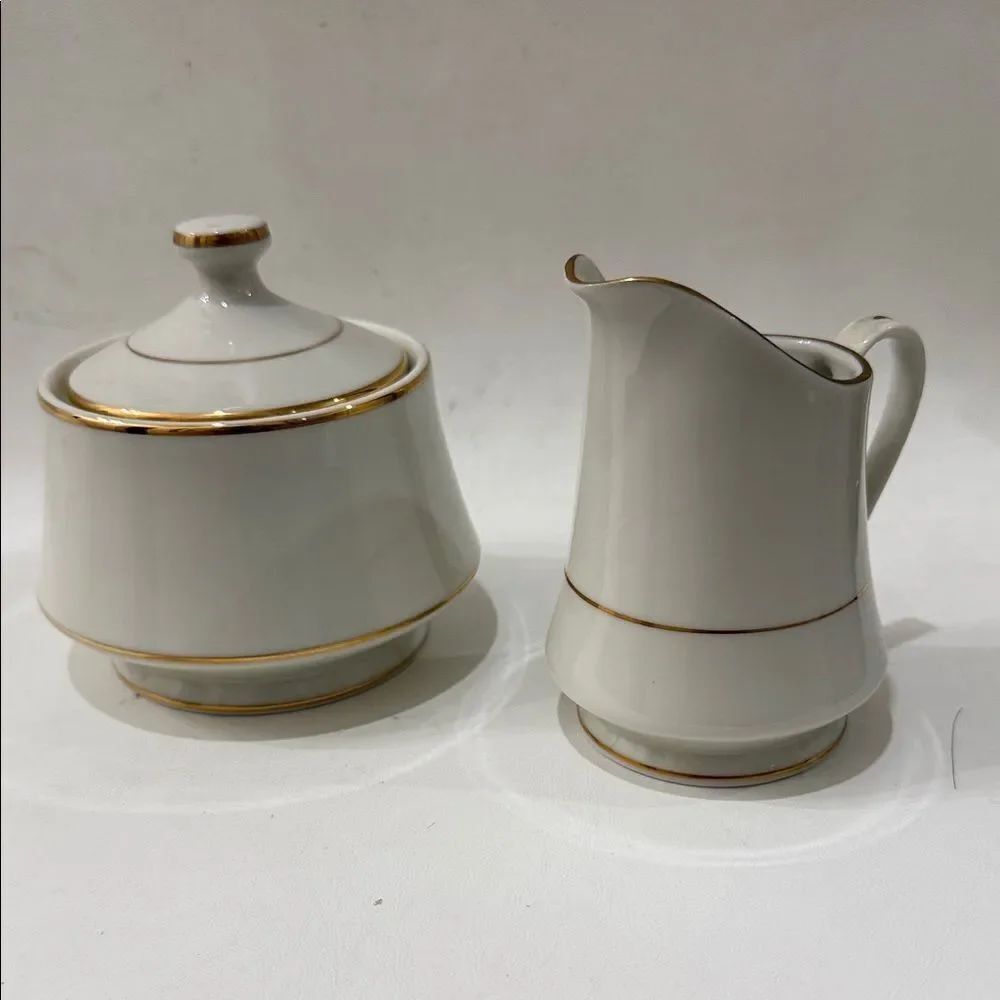 Royal Limited Golden Ivory Elegant White Gold Sugar Lid Creamer Serveware Set